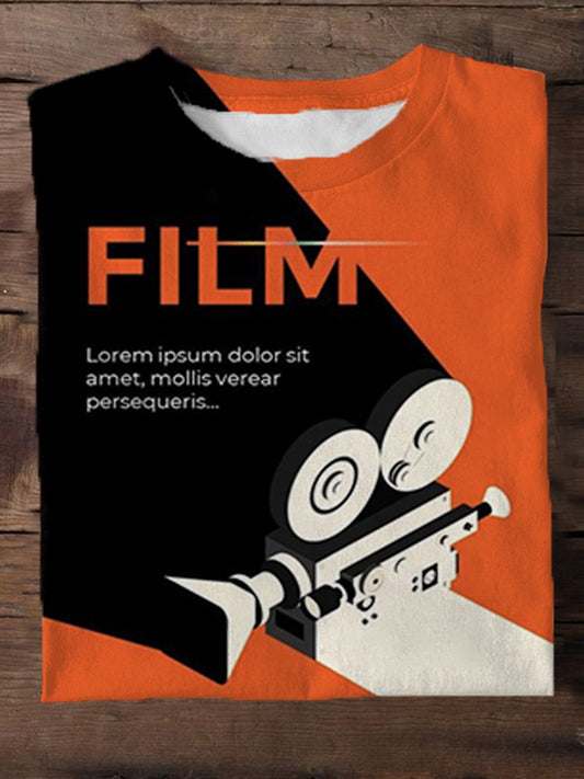 Contrast Color Movie Video Men's Short Sleeve Crew Neck T-Shirt