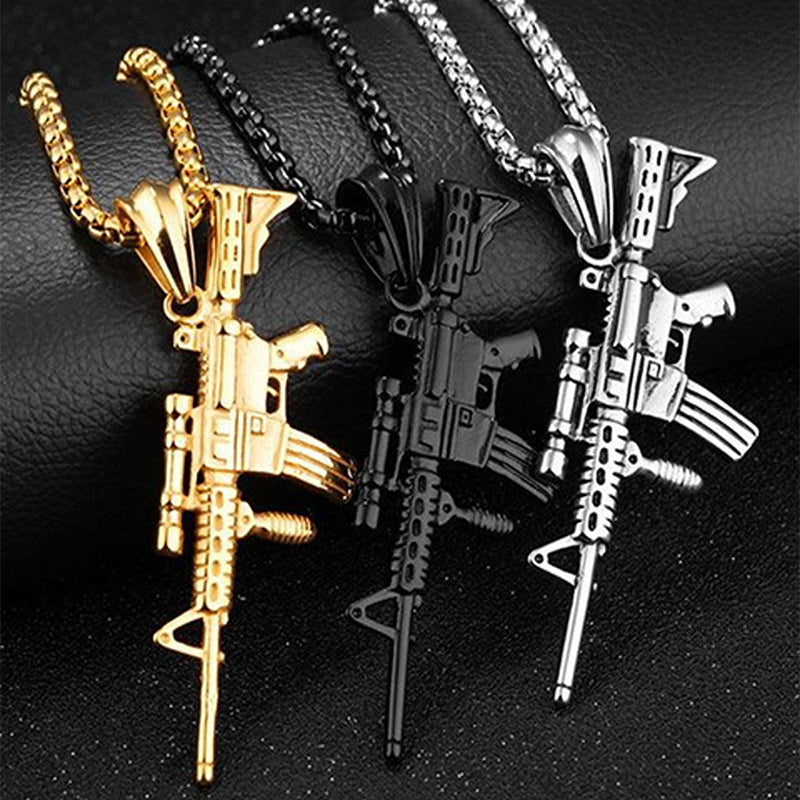 Outdoor Fans Accessories Outdoor Fashion Titanium Steel Shock Gun Pendant Necklace Men's Hanging Chain Decoration