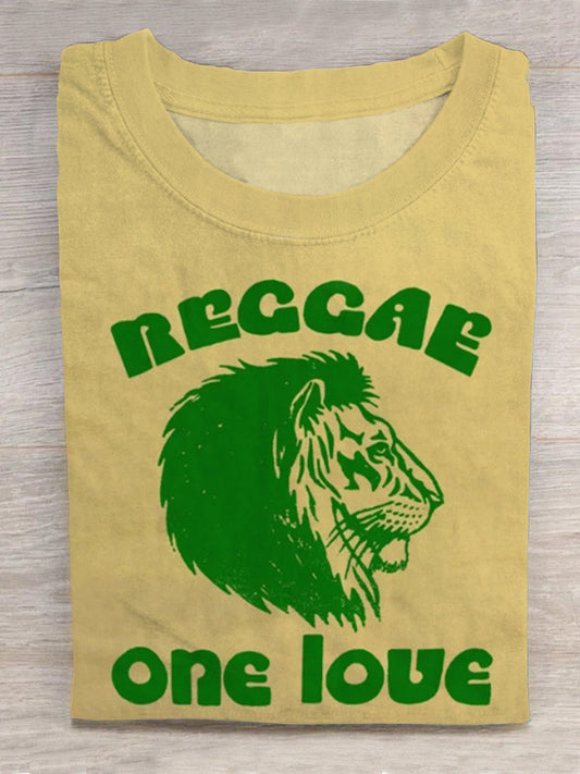Reggae One Love Retro Print Round Neck Short Sleeve Men's T-shirt