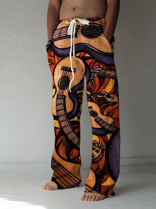 Guitar Print Men's Casual Elastic Waist Pants