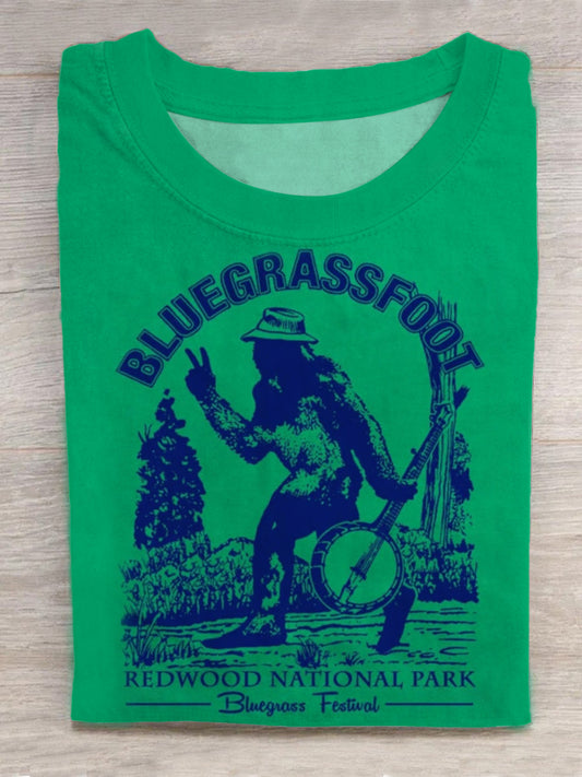 Vintage Sasquatch Print Round Neck Short Sleeve Men's T-shirt