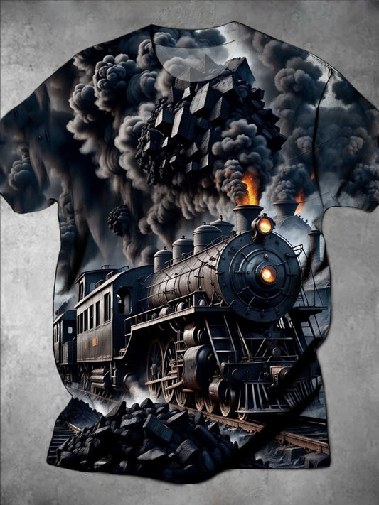Train Round Neck Short Sleeve Men's T-shirt