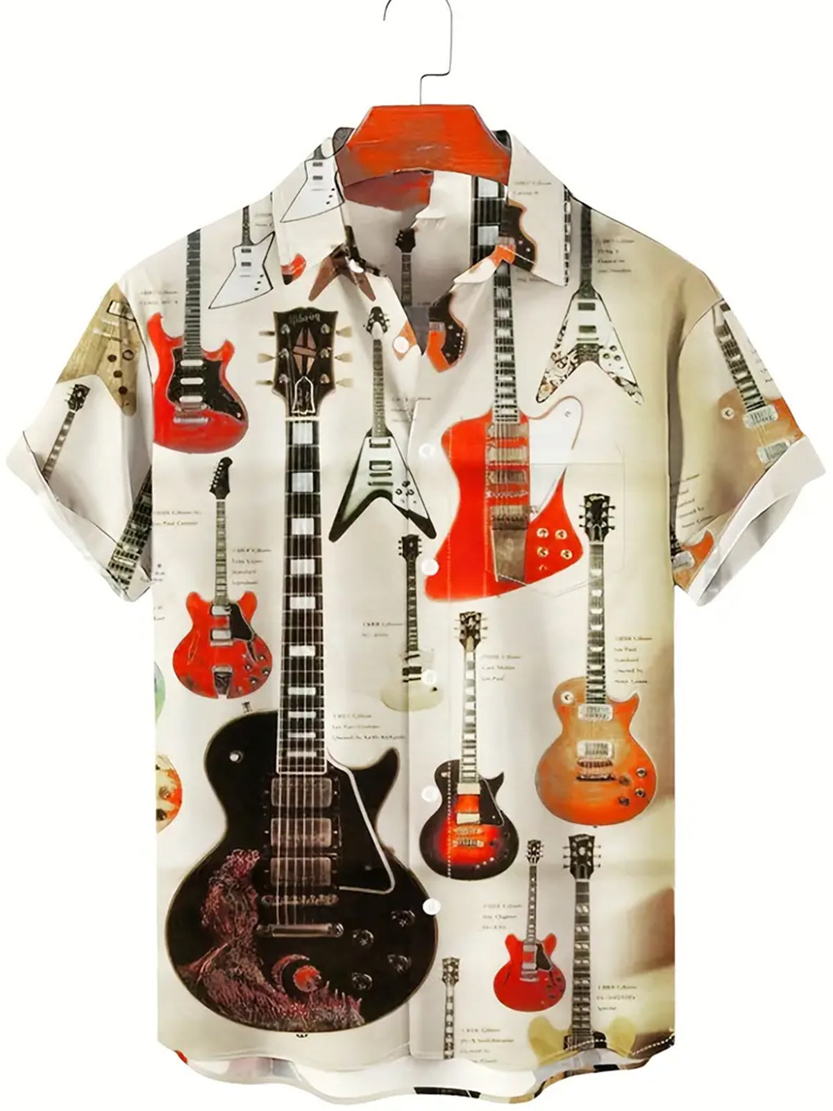 Guitar Personalized Retro Print Men's Short-Sleeved Lapel Shirt