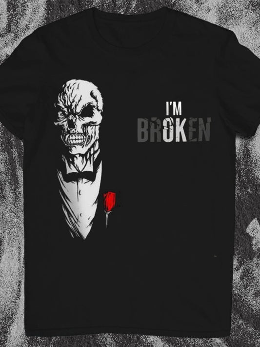 I'm Broken Print Round Neck Short Sleeve Men's T-shirt