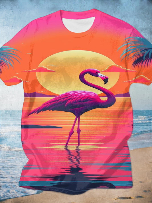 Flamingo Colorful Resort Print Men's Short Sleeve T-Shirt