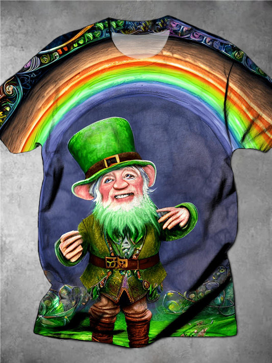 St. Patrick's Day Clover Rainbow Round Neck Short Sleeve Men's T-shirt