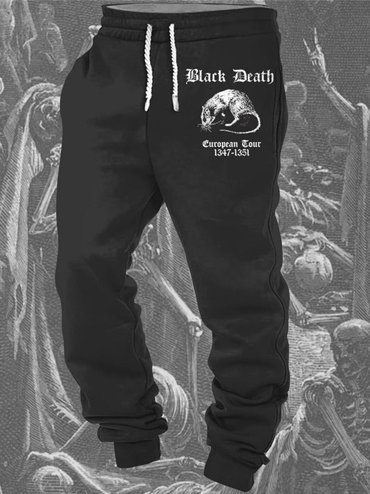 Black Death Rat Print Men's Casual Pants