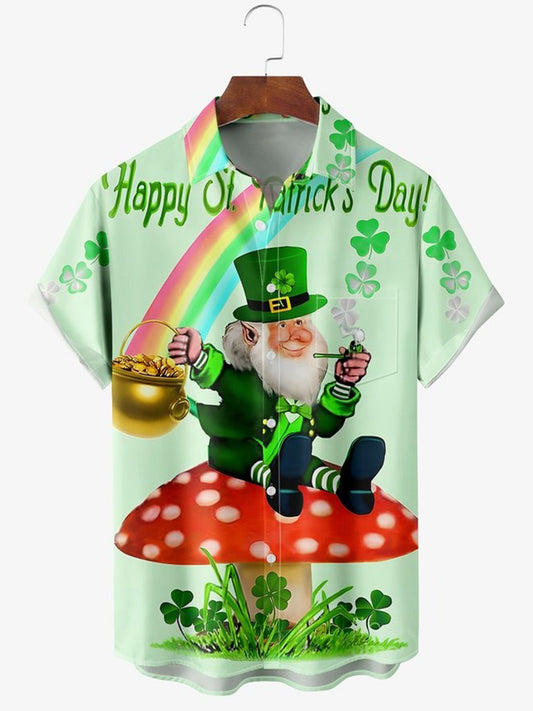 St. Patrick's Day Printed Short Sleeve Men's Shirts With Pocket