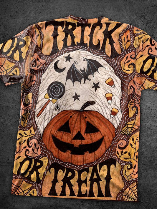 Jack-O-Lantern & Bat Halloween Print T-Shirt