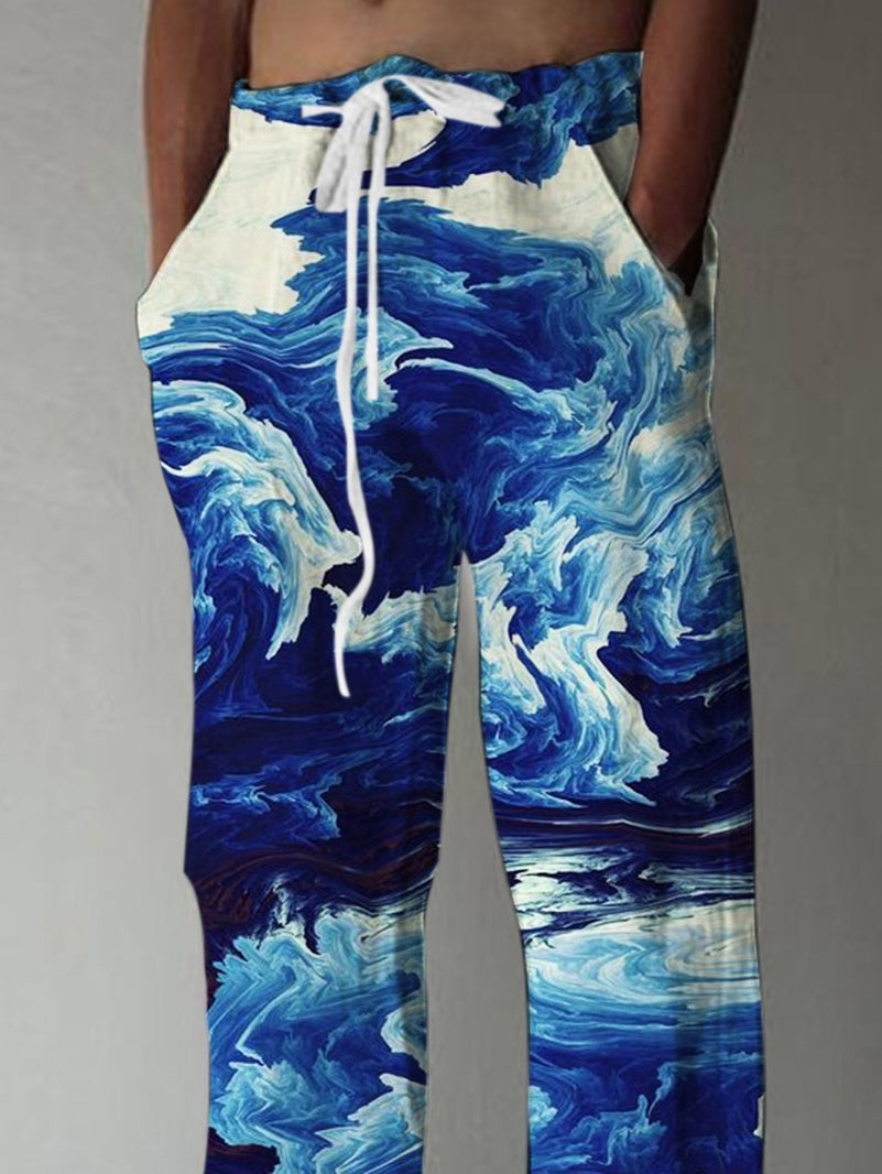 Abstract Print Men's Casual Elastic Waist Pants