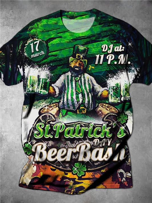 Vintage St Patrick's Day Club Bar Beer Bash Print Round Neck Short Sleeve Men's T-shirt