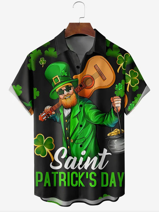 St. Patrick's Day Print Short Sleeve Men's Shirts With Pocket