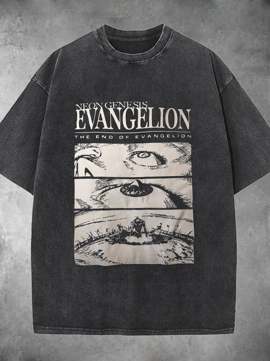 End of Evangelion Washed Short Sleeve Round Neck Men's T-shirt