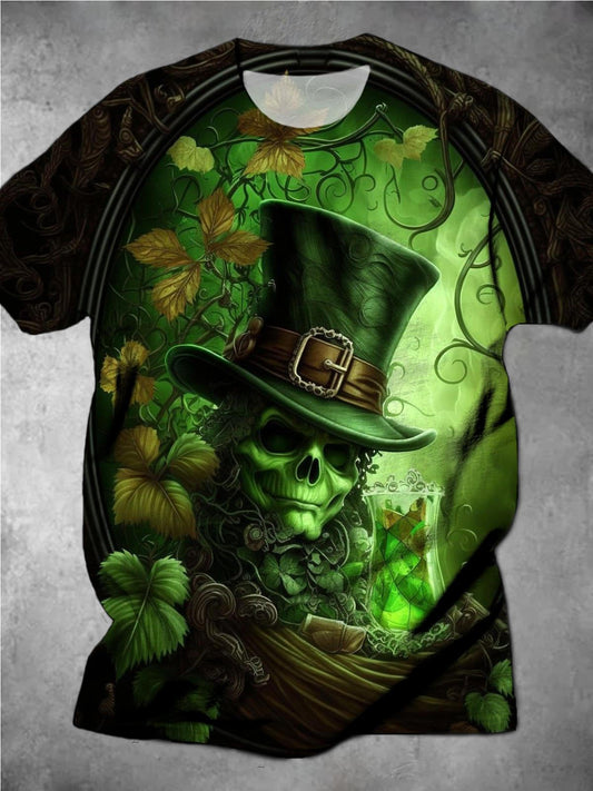 St. Patrick's Day Skull Round Neck Short Sleeve Men's T-shirt