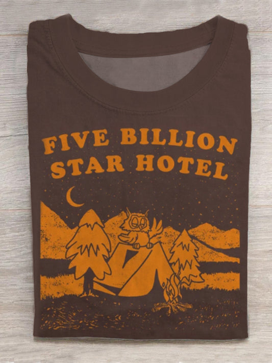 Five Billion Star Hotel Fun Camping Print Round Neck Short Sleeve Men's T-shirt