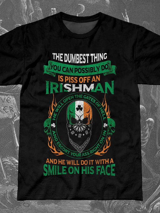 St. Patrick's Day Skull Text Print Round Neck Short Sleeve Men's T-shirt
