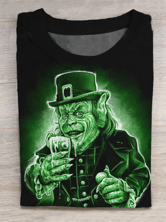 St. Patrick's Day Leprechaun Print Round Neck Short Sleeve Men's T-shirt