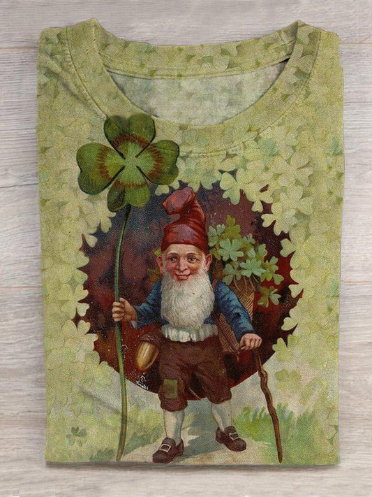 St. Patrick's Day Four Leaf Clover Old Man Print Round Neck Short Sleeve Men's T-shirt