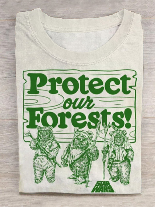 Star Wars Protect Our Forests Forest Camp Print Round Neck Short Sleeve Men's T-shirt