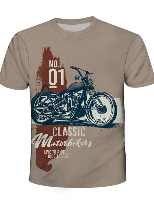 Retro Motorcycle Round Neck Short Sleeve Men's T-shirt