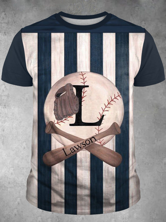Baseball Stripe Simple Round Neck Short Sleeve Men's T-Shirt