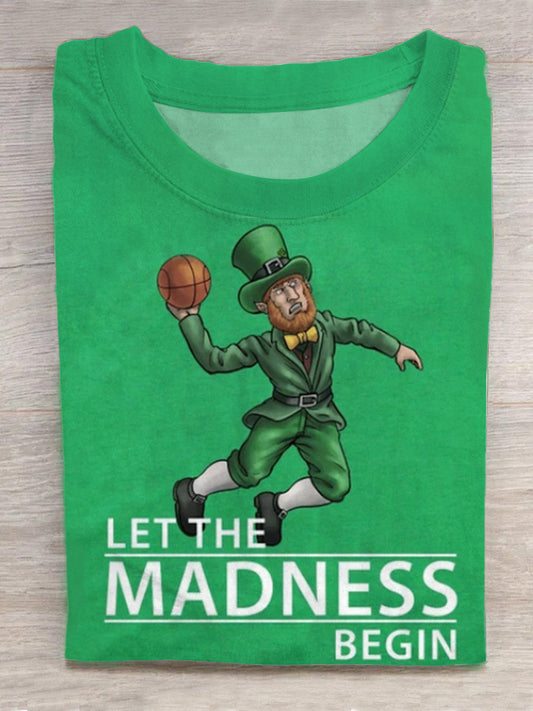 St. Patrick's Day Leprechaun Basketball Print Round Neck Short Sleeve Men's T-shirt