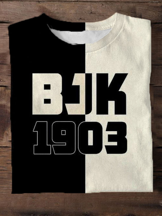 BJK1903 Retro Print Men's Round Neck T-Shirt