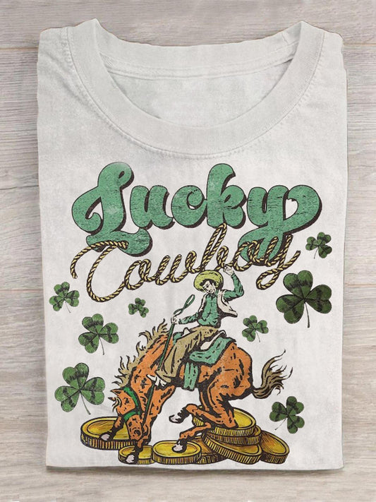 St. Patrick's Day Lucky Cowboy Round Neck Short Sleeve Men's T-shirt
