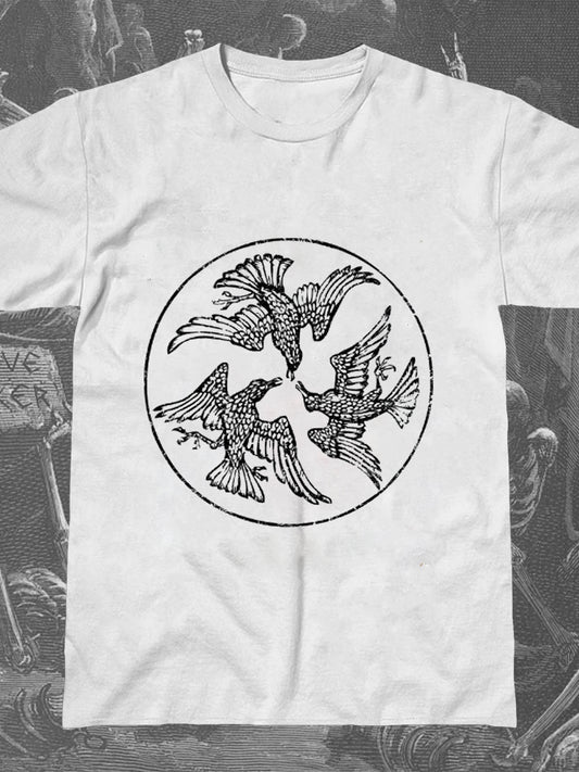 Three Crows Worship the Old Gods Pagan Print Round Neck Short Sleeve Men's T-shirt