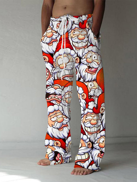 Santa Claus Print Men's Casual Elastic Waist Pants