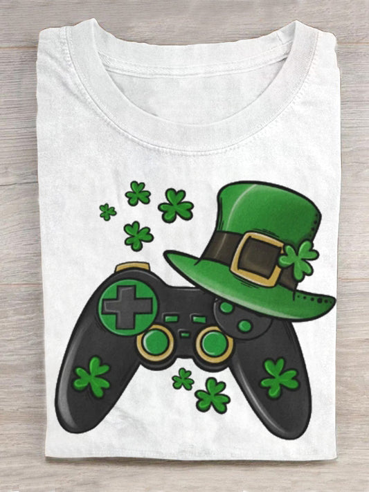 St. Patrick's Day Gamer Print Round Neck Short Sleeve Men's T-shirt