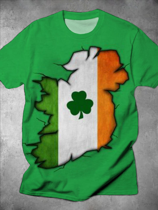 St. Patrick's Day Shamrock Print Round Neck Short Sleeve Men's T-shirt