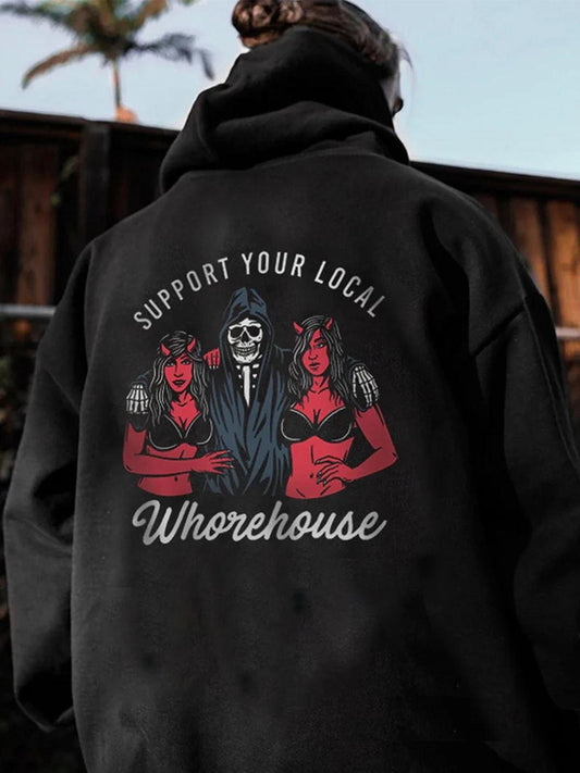 Support Your Local Printed Reaper Hooded Long Sleeve Men's Sweatshirt