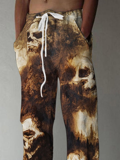 Skull Print Men's Casual Elastic Waist Pants