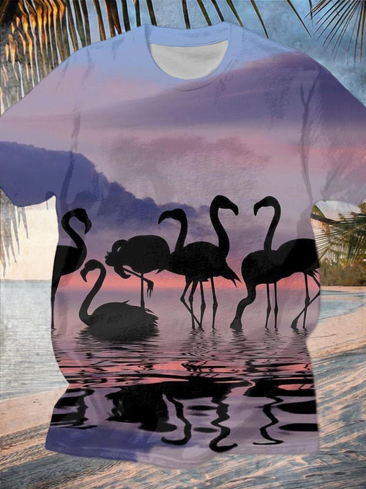 Flamingo Vacation Print Men's Short-Sleeved T-Shirt Under Sunset