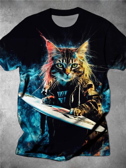 Cat Surf Round Neck Short Sleeve Men's T-shirt