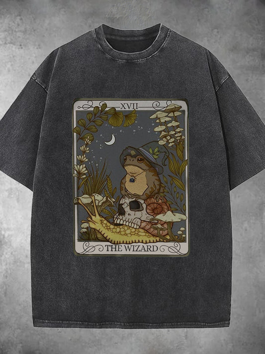 The Wizard Frog Tarot Washed Short Sleeve Round Neck Men's T-shirt