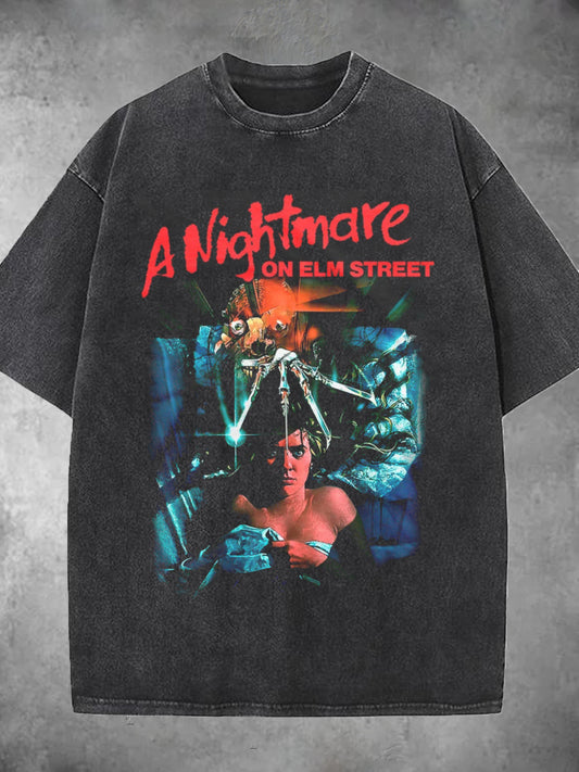 Nightmare On Elm Street Washed Short Sleeve Round Neck Men's T-shirt