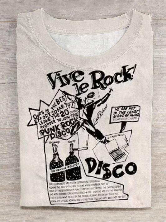 Retro Rock Print Round Neck Short Sleeve Men's T-shirt