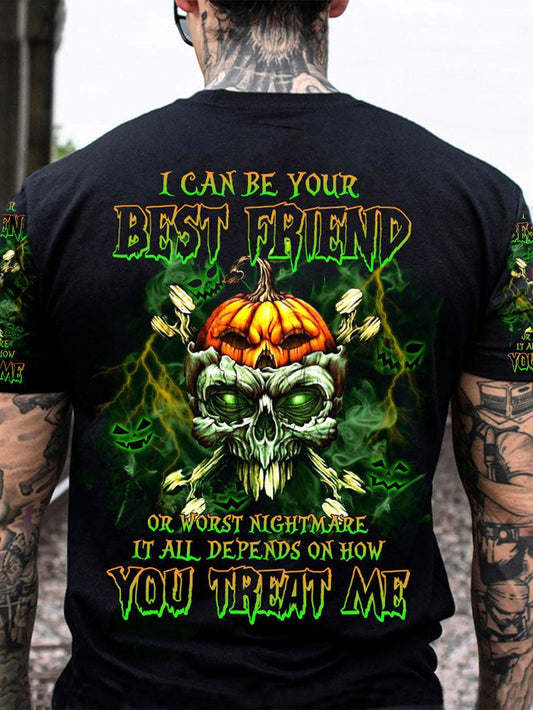 Personalized slogan pumpkin skull creative printing Halloween men's T-shirt