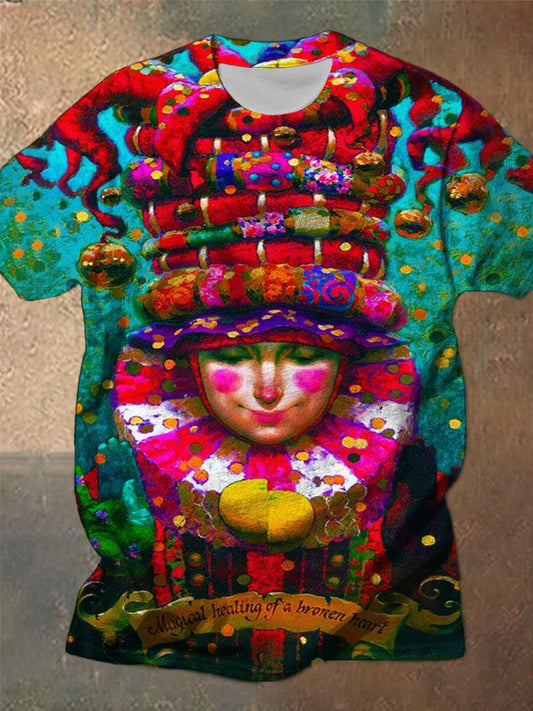 Carnival Clown Oil Painting Print Men's Short Sleeve T-Shirt