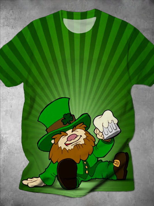 St. Patrick's Day Leprechaun Print Men's Short Sleeve Crew Neck T-Shirt