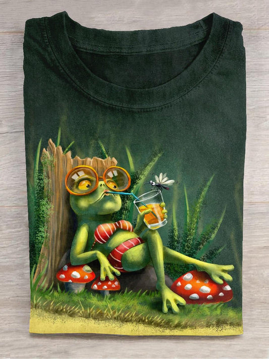 Frog Vacation Print Round Neck Short Sleeve Men's T-shirt