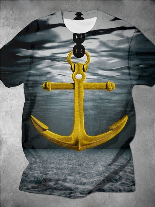 Undersea Anchor Print Crew Neck Men's T-Shirt