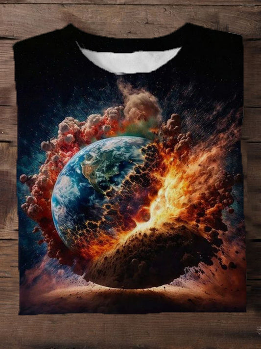 Earth Explosion Men's Short Sleeve Crew Neck T-Shirt