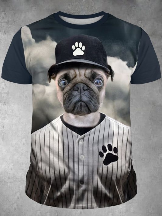 Baseball Dog Simple Round Neck Short Sleeve Men's T-Shirt