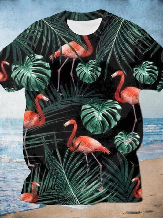 Flamingo Palm Tree Resort Print Men's Short Sleeve T-Shirt