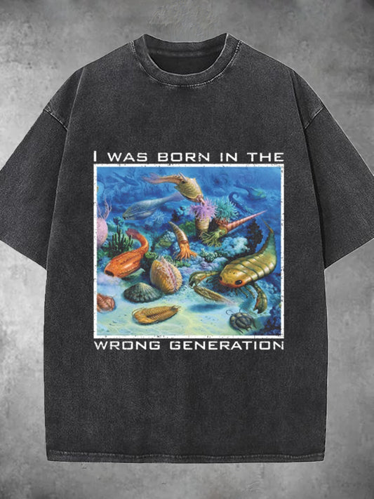 Born in Wrong Generation Washed Short Sleeve Round Neck Men's T-shirt