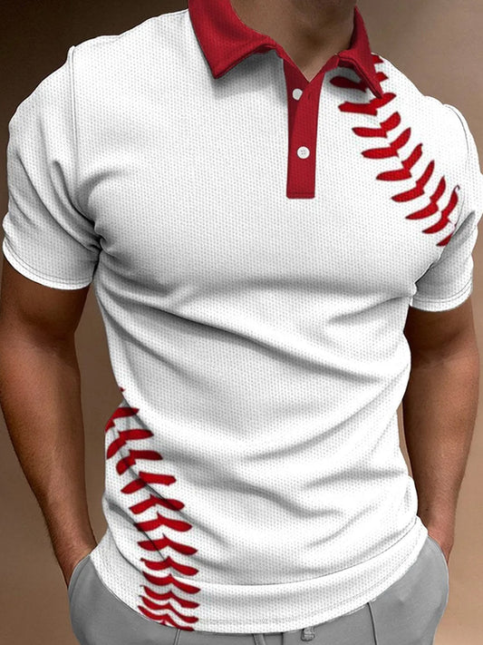 Contrast Color Baseball Personalized Print Men's Short Sleeve Button Polo