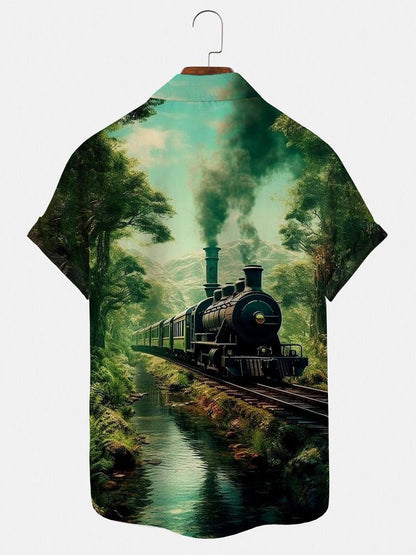 Train Forest Short Sleeve Men's Shirts With Pocket